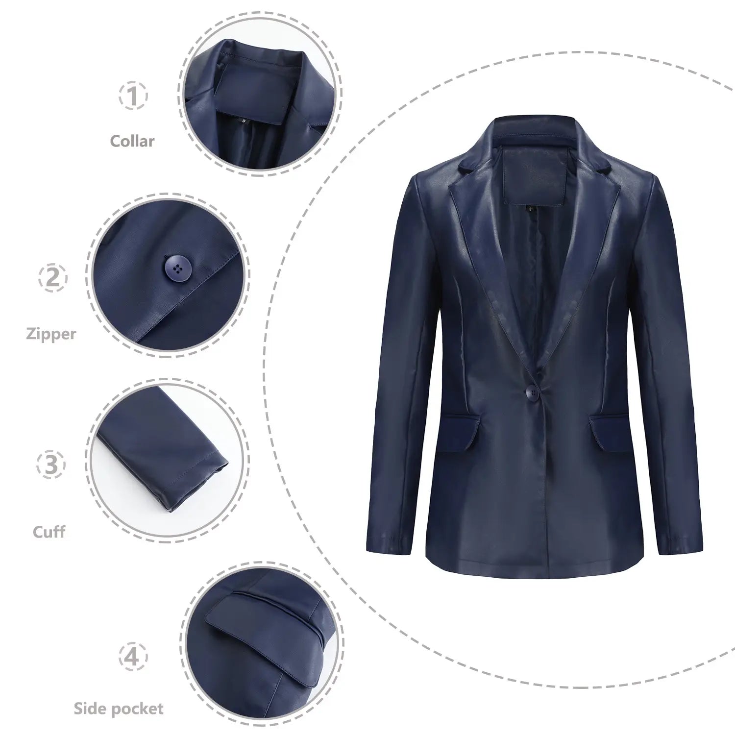 Single Button Commute Leisure Solid Color Leather Coat