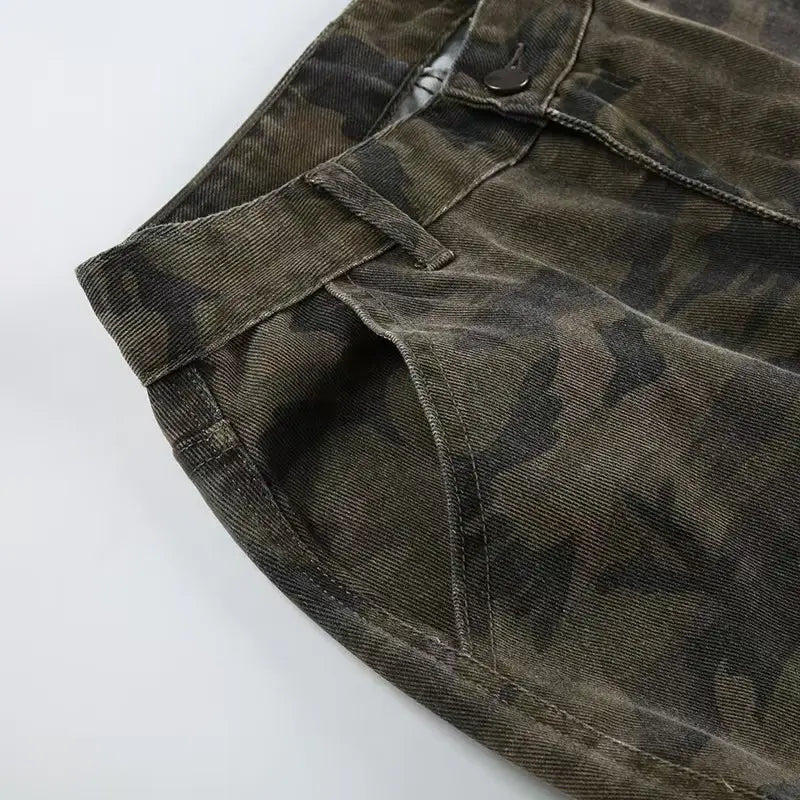 Loose Camouflage Workwear With Pocket Jeans