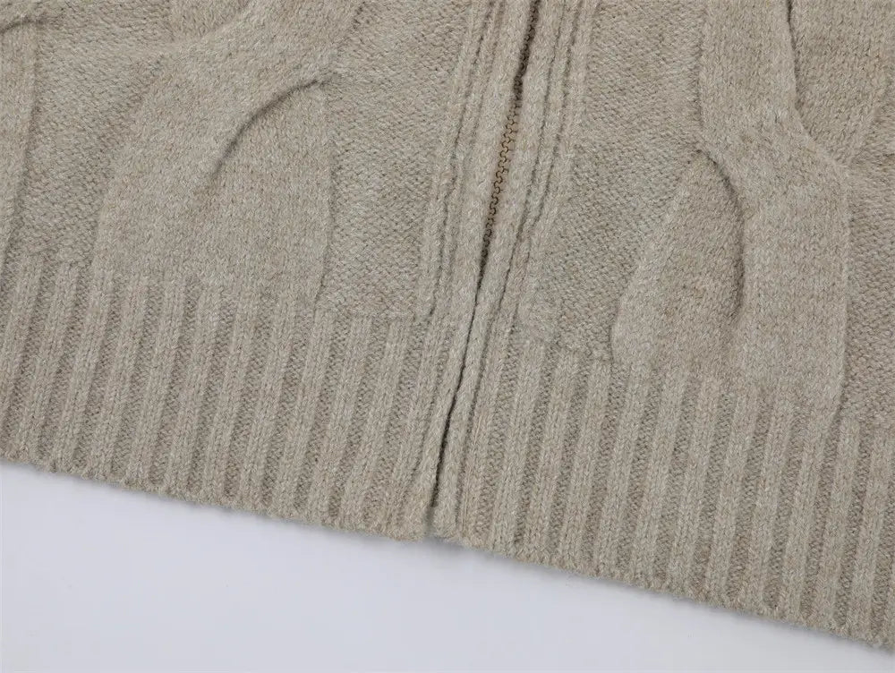 Simple Solid Color Twisted Collar Cardigan Sweater