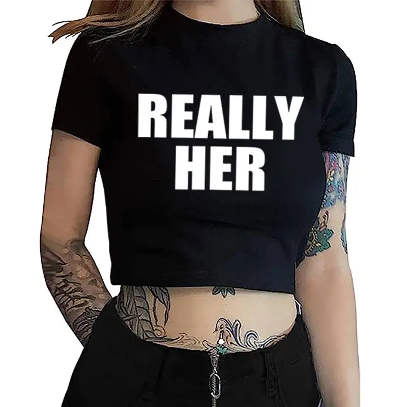 Fashion Letter Pattern Printed Short Top Navel T-shirt