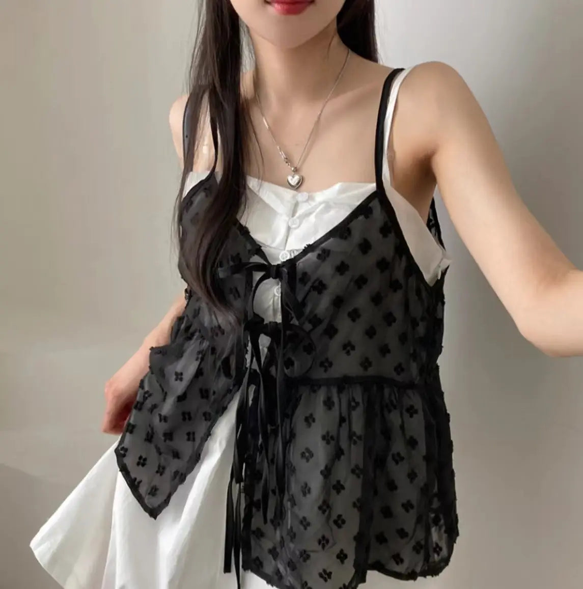 V-neck Lace-up Design Embroidery Jacquard All-match Bandage Dress Sling