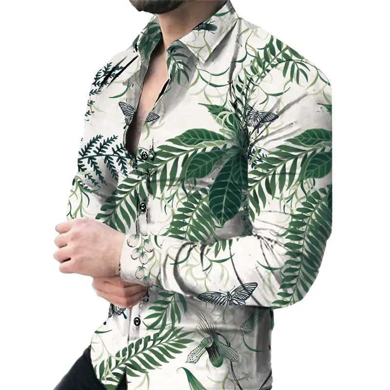 Men’s Casual Long Sleeved Large Floral Shirt