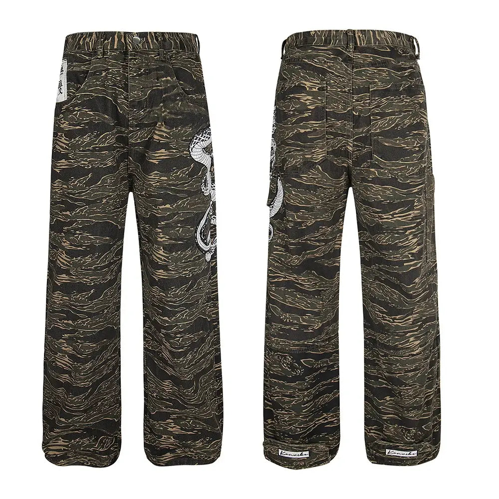 Casual All-match Camouflage Snake Year Limit Denim Paratrooper Pants