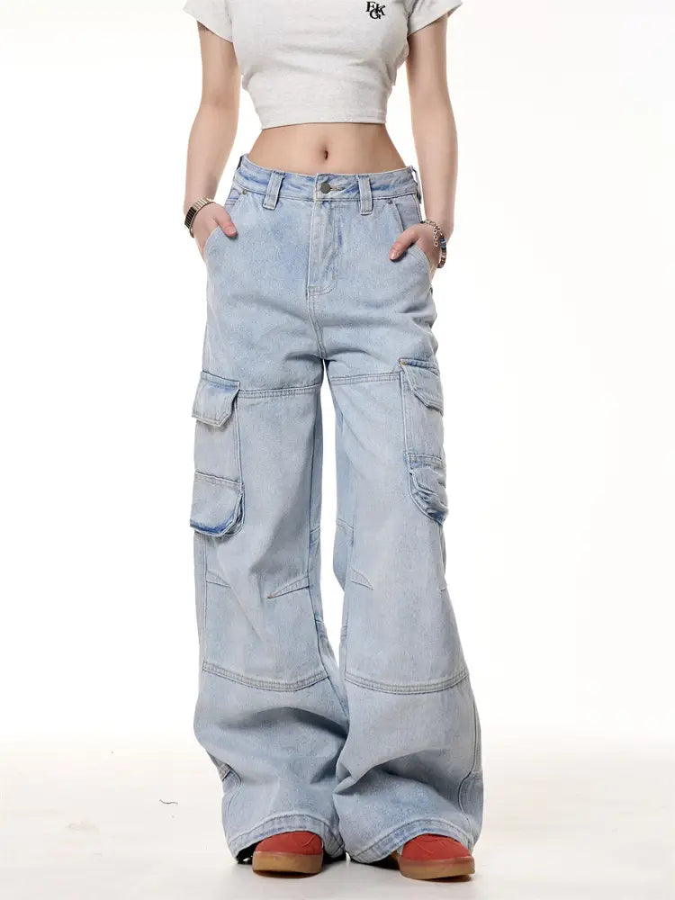 Retro Washed Pocket Straight Jeans