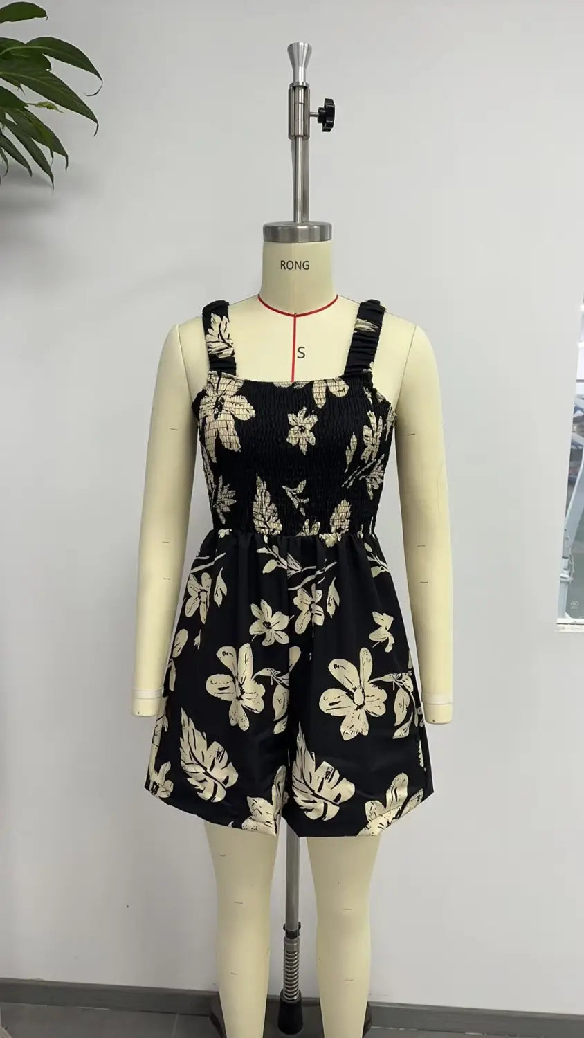 Flower Print Shorts Jumpsuit Summer Fashion Sleeveless Beach Bodysuit