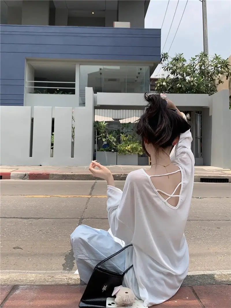 Blue Sweet Hot Girl Sun Protection Top