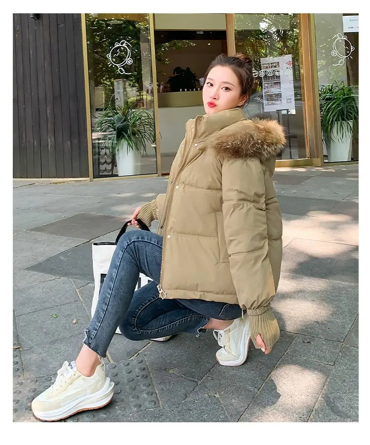 Loose Hooded Gloves Thickened Thermal Quilted Jacket Coat For Women