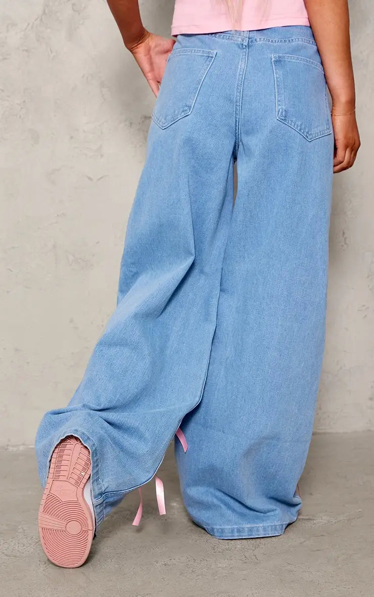 Bow High Waist Wide Leg Jeans