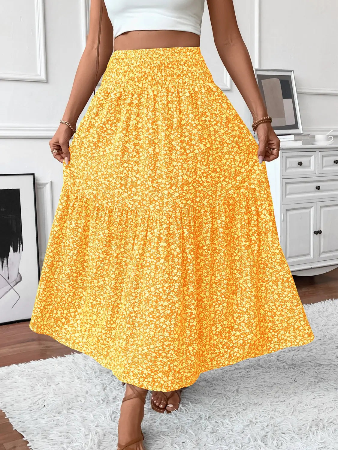 Small Floral Three-layer Long Patchwork Skirt
