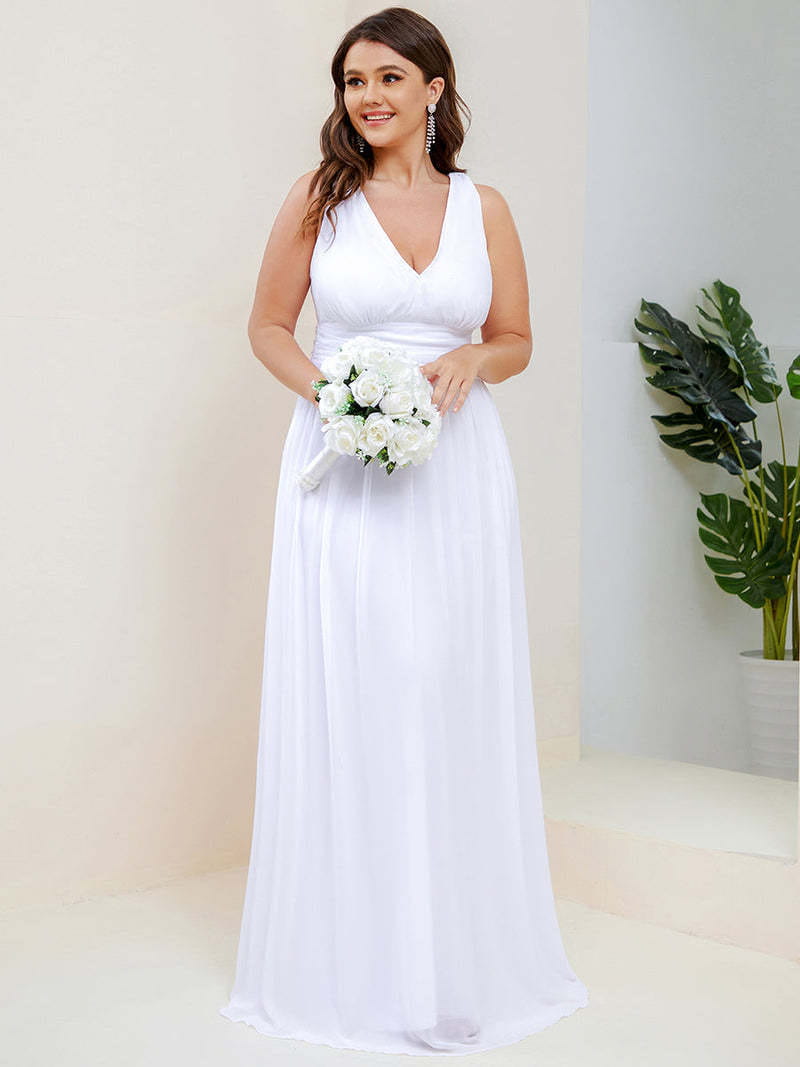 Deep V-neck Bridesmaid Plus Size High Waist Evening Dress