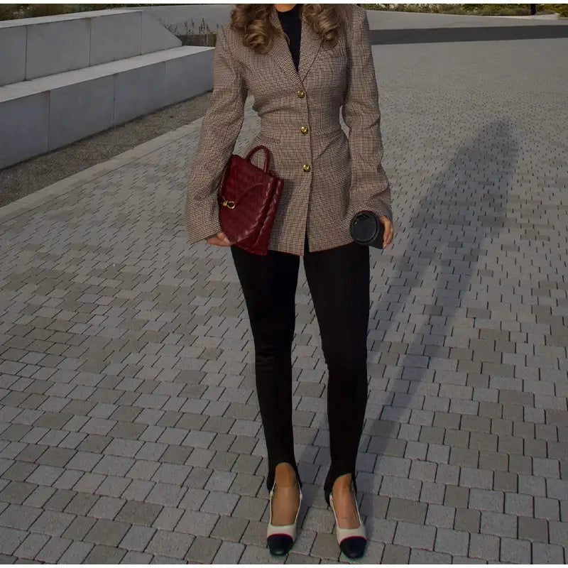 New Women’s Slim-fit Suit Plaid Jacket