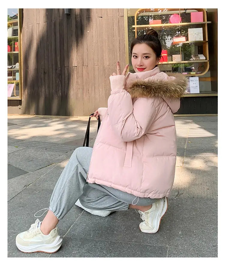 Loose Hooded Gloves Thickened Thermal Quilted Jacket Coat For Women