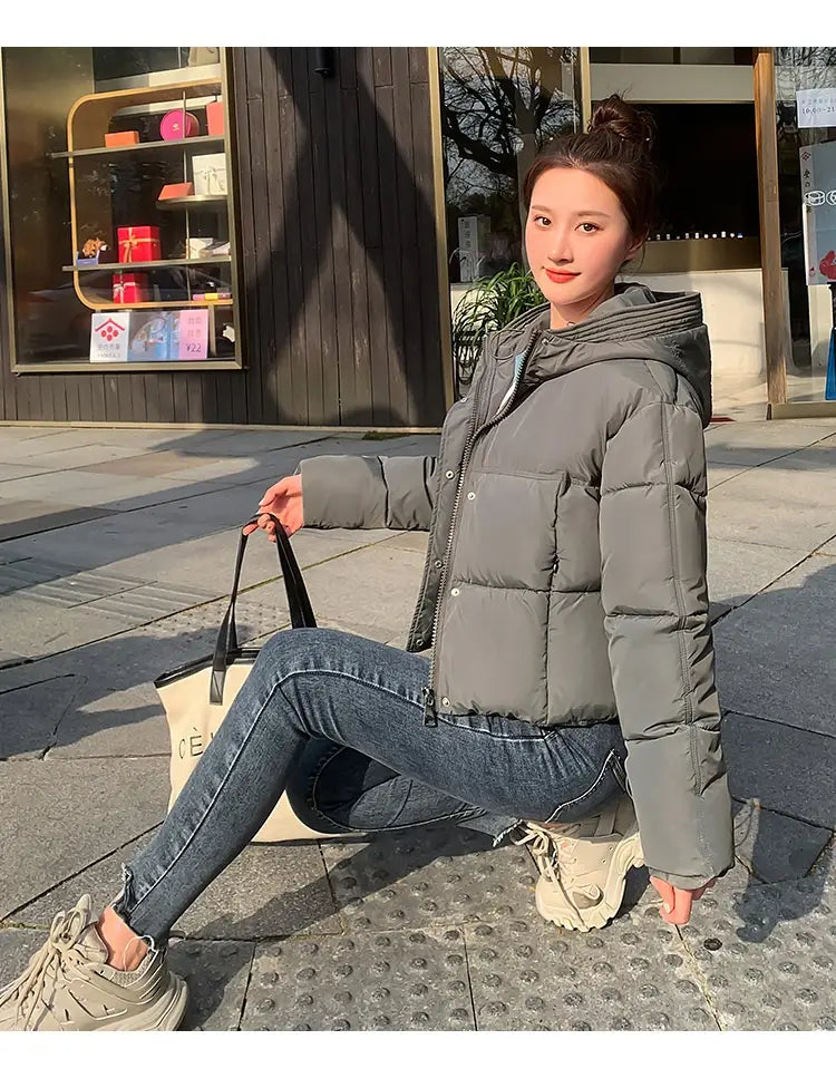 Women’s Simple Casual Hooded Short Down Jacket
