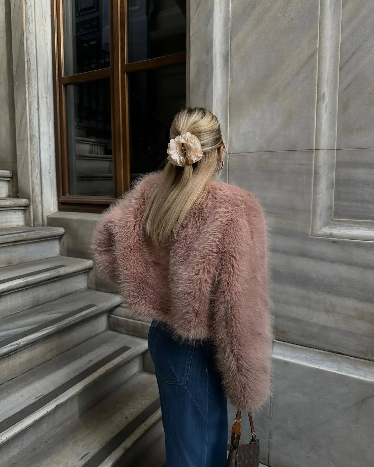 Polyester Imitation Fur Women’s Short Cardigan Coat