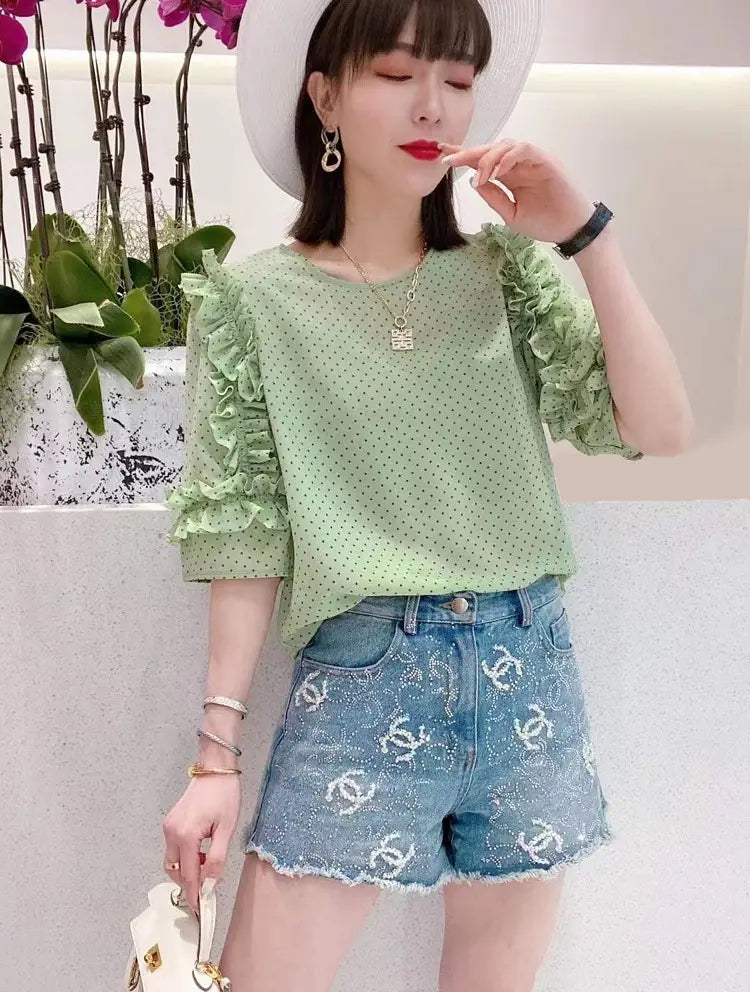 Summer New Pleated Loose Floral Blouse Top