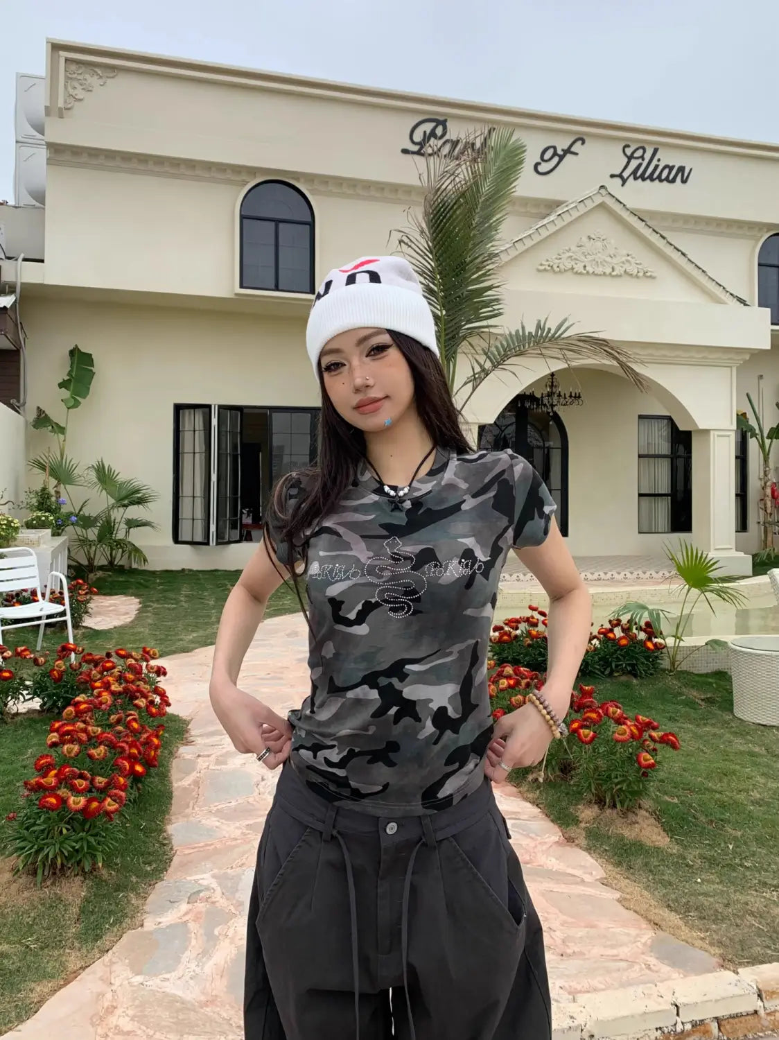 Retro Camouflage Printed Short Sleeved T-shirt For Women