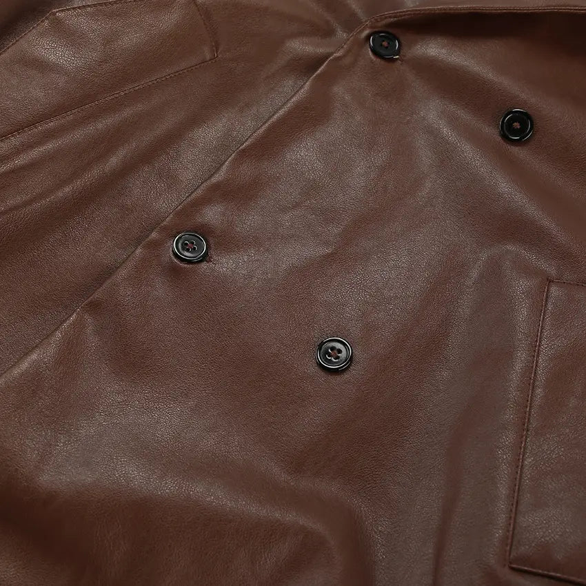 Women’s Elegant Suit Collar Loose Leather Coat