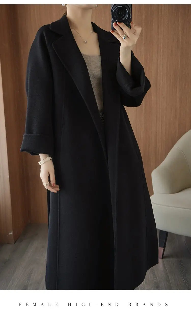 Reversible Cashmere Coat Women’s Mid-length Loose Over Knee Coat