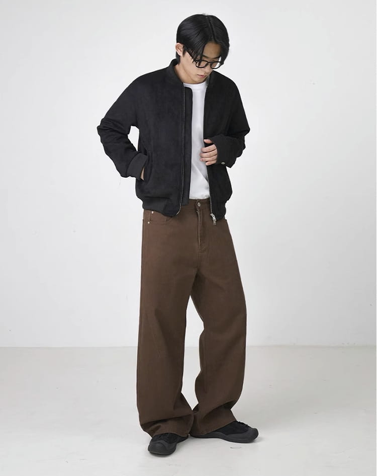 Washed Cotton Retro Brown Straight-leg Trousers