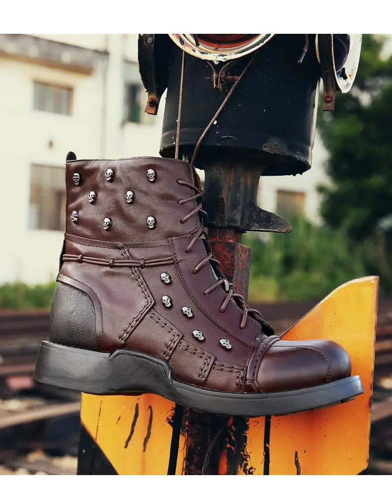 Men’s Warm Work Clothing Motorcycle Waterproof High-top Steampunk Leather Boots