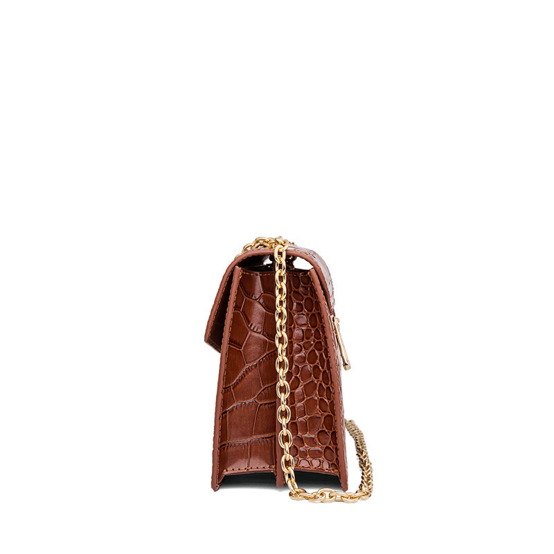 Dark Brown Leather Lock Bag Luxury Clothing for Men and Women - Brown