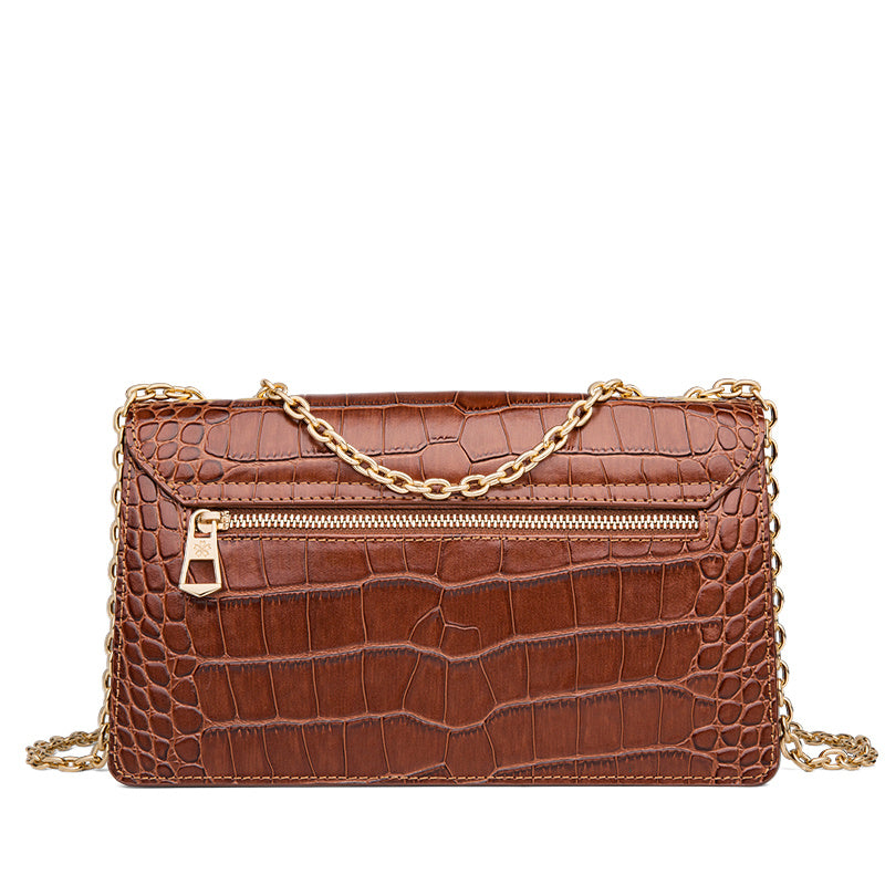 Dark Brown Leather Lock Bag Luxury Clothing for Men and Women - Brown