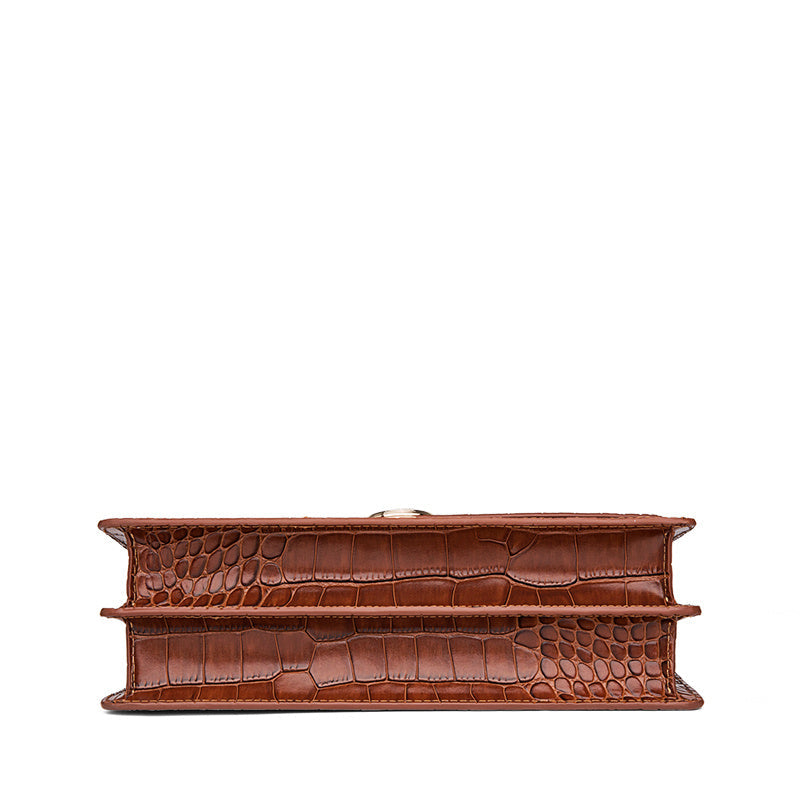 Dark Brown Leather Lock Bag Luxury Clothing for Men and Women - Brown