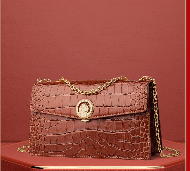 Dark Brown Leather Lock Bag Luxury Clothing for Men and Women - Brown