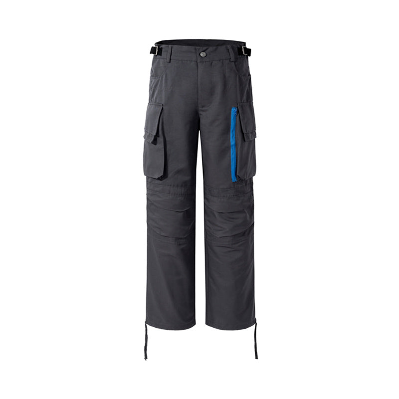 Multi-pocket Contrast Zip Casual Baggy Pants - Dark Grey / M