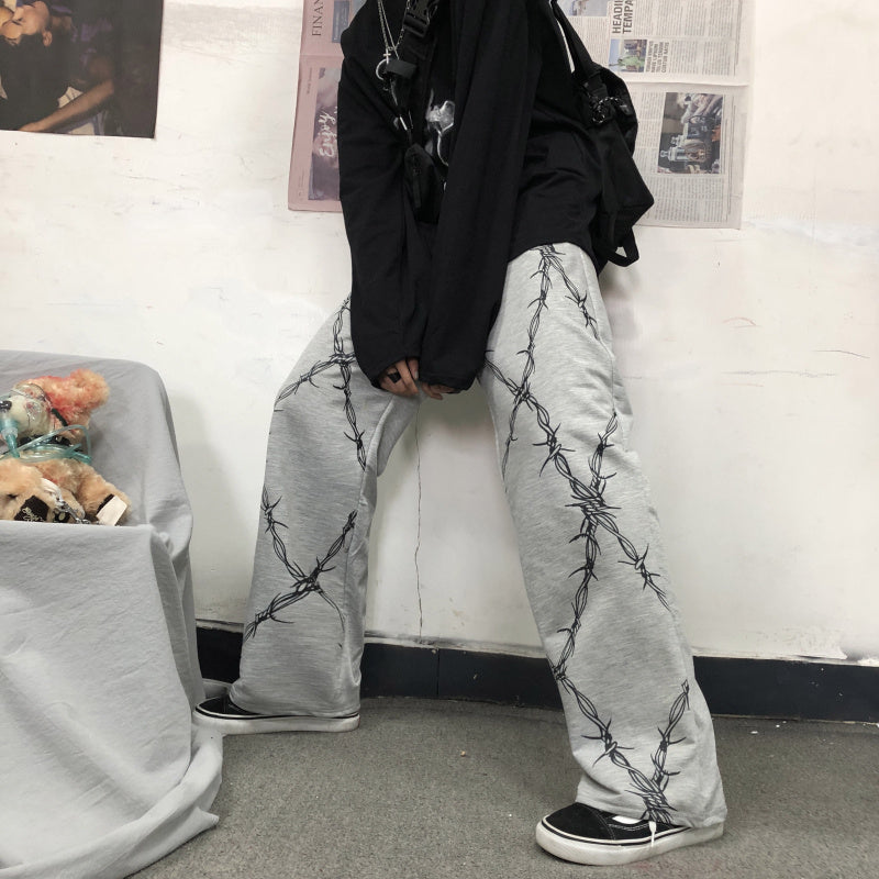 Dark print casual straight pants