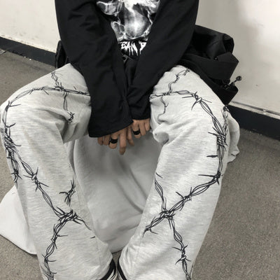 Dark print casual straight pants - Grey / L