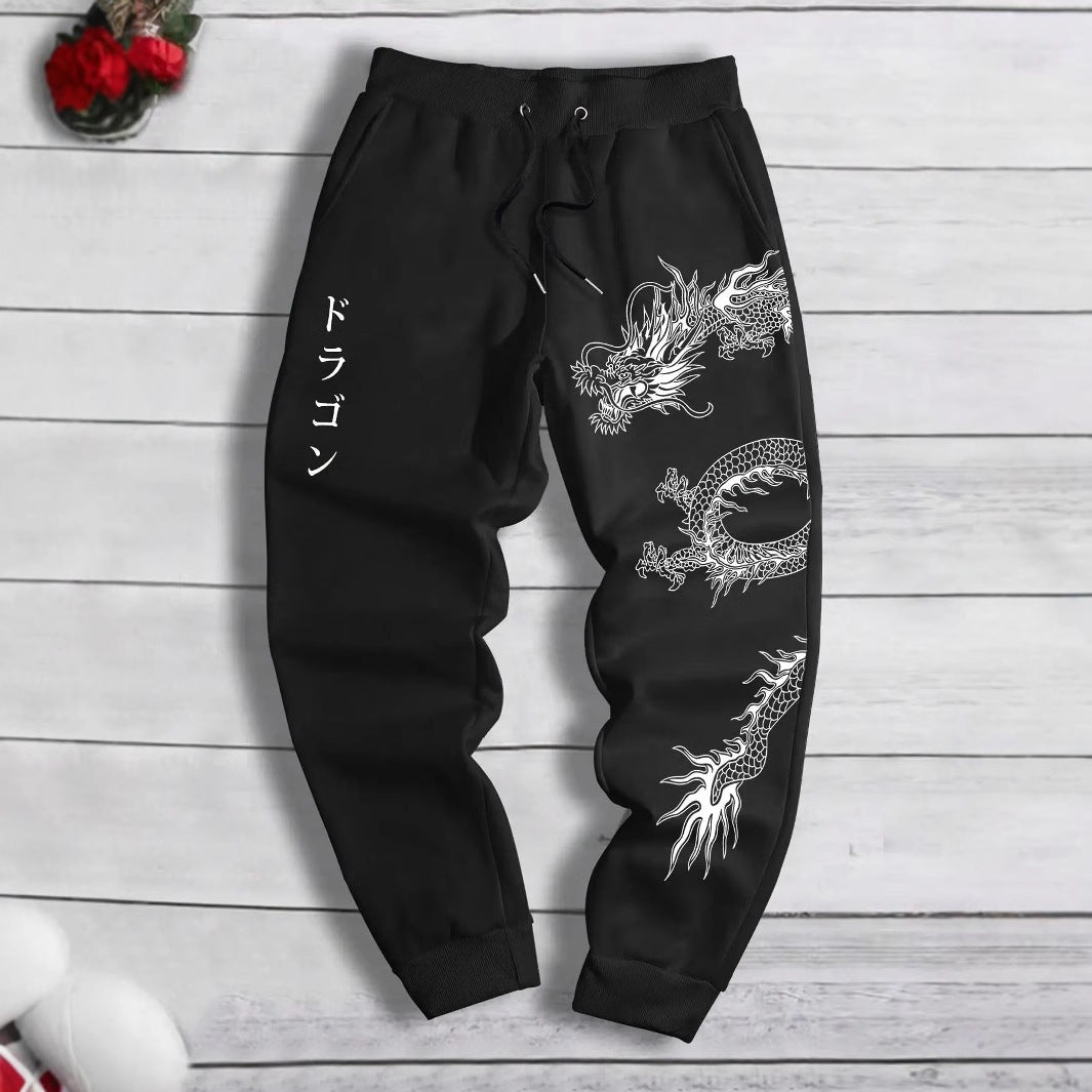 Dark Printed Loose Men’s And Women’s Lace-up Sweatpants
