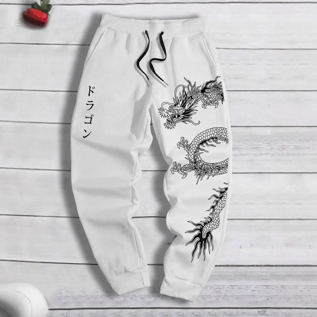 Dark Printed Loose Men’s And Women’s Lace-up Sweatpants