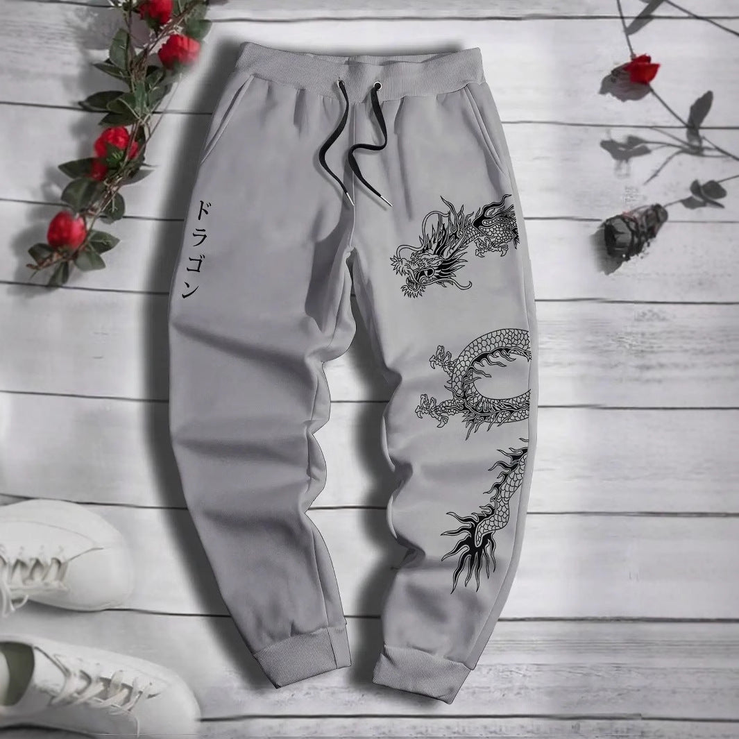 Dark Printed Loose Men’s And Women’s Lace-up Sweatpants