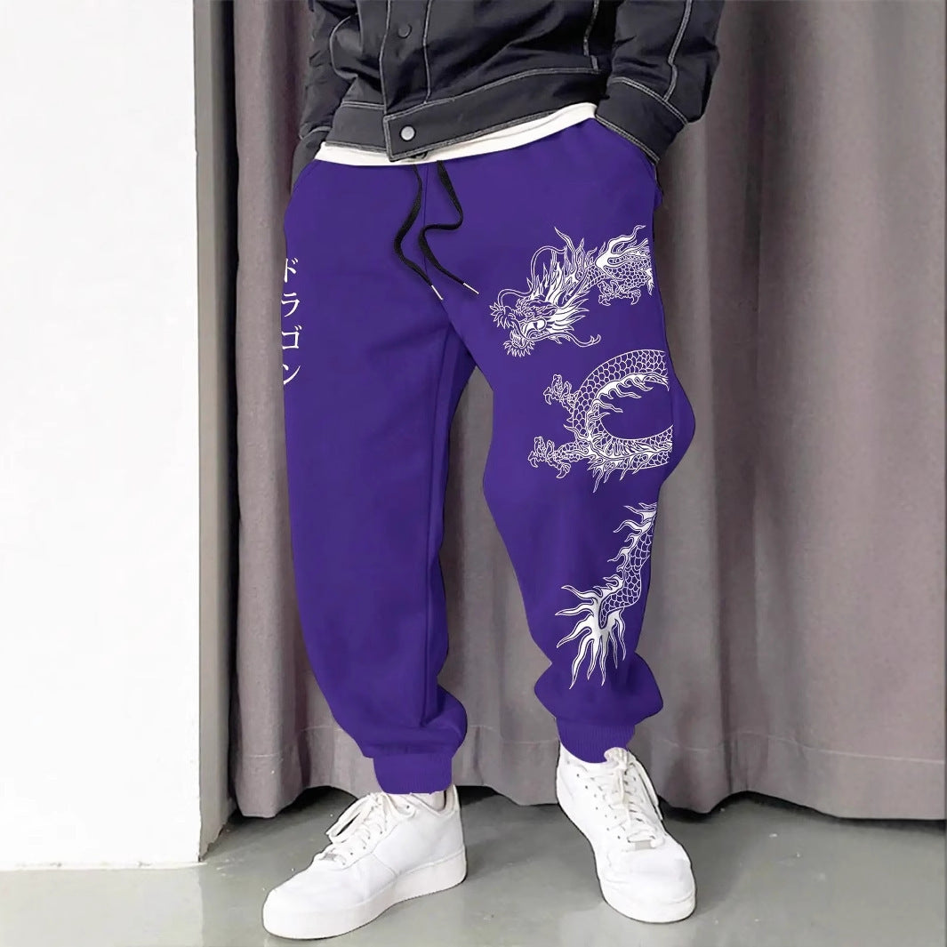 Dark Printed Loose Men’s And Women’s Lace-up Sweatpants