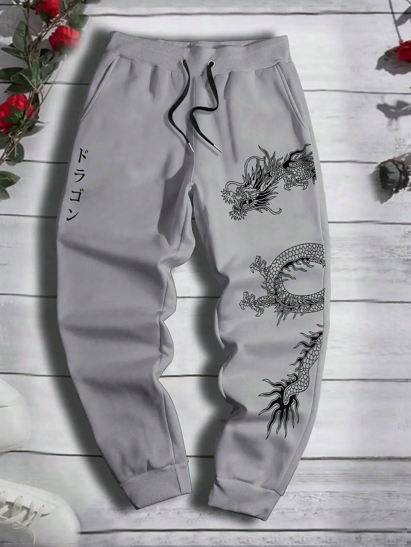 Dark Printed Loose Men’s And Women’s Lace-up Sweatpants - Dark Gray / S