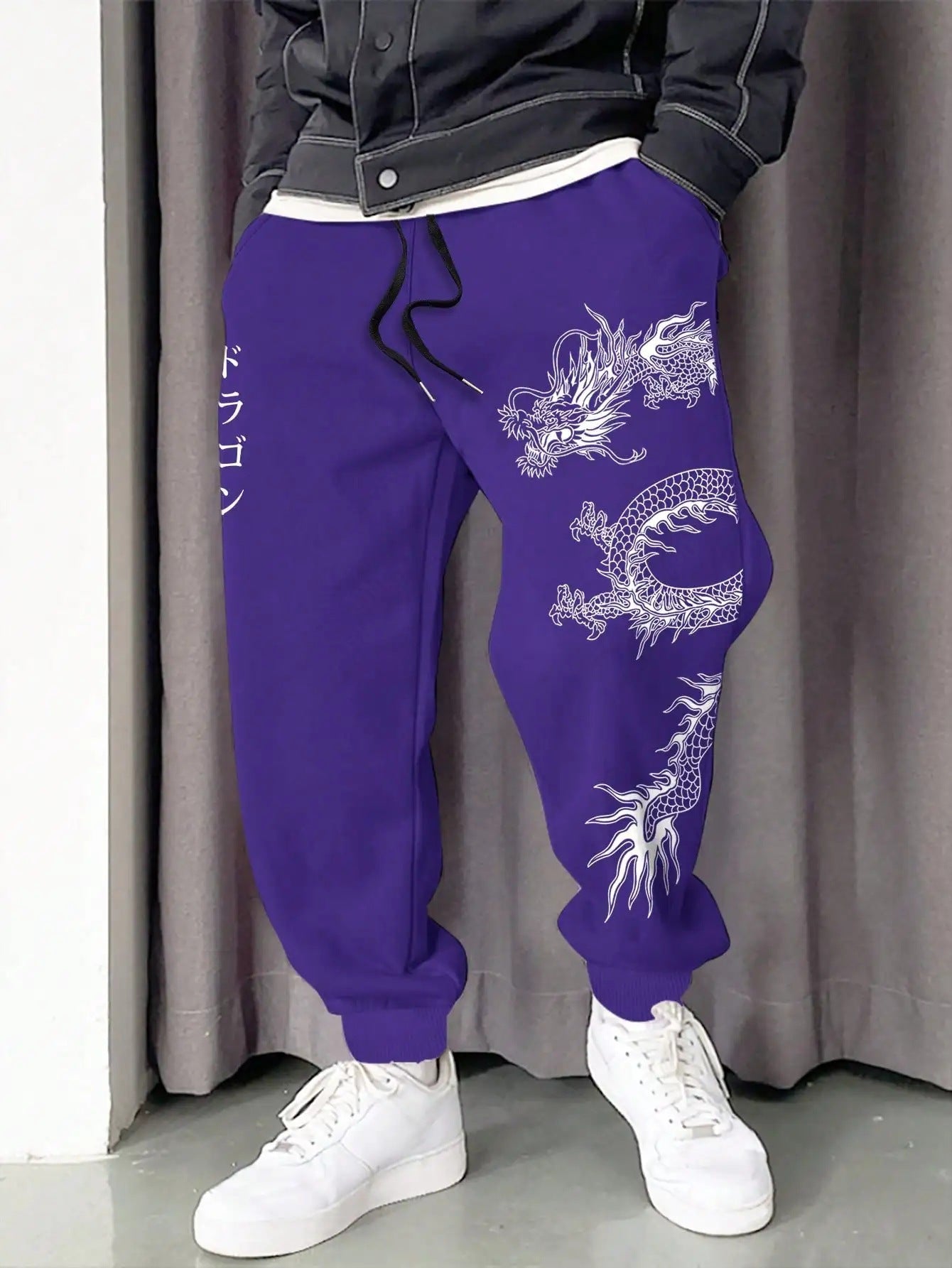 Dark Printed Loose Men’s And Women’s Lace-up Sweatpants - Purple / S