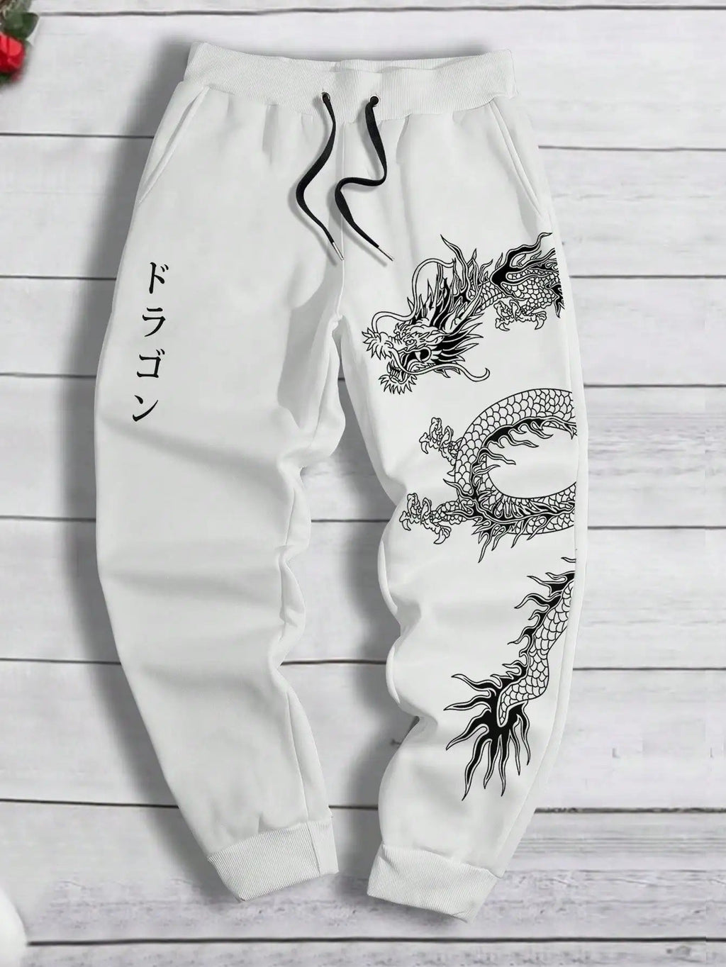 Dark Printed Loose Men’s And Women’s Lace-up Sweatpants - White / S