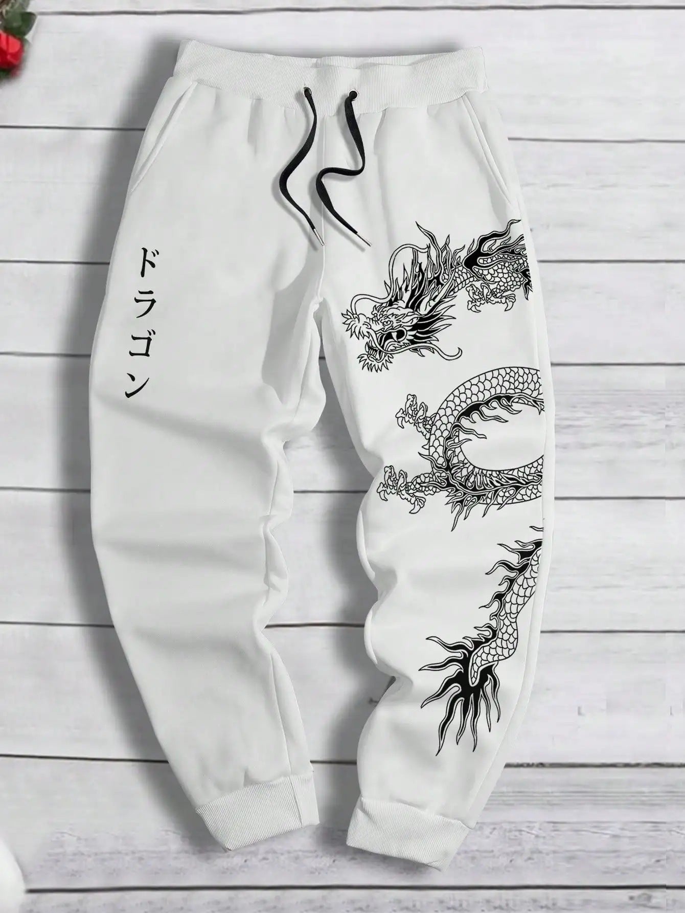Dark Printed Loose Men’s And Women’s Lace-up Sweatpants - White / S