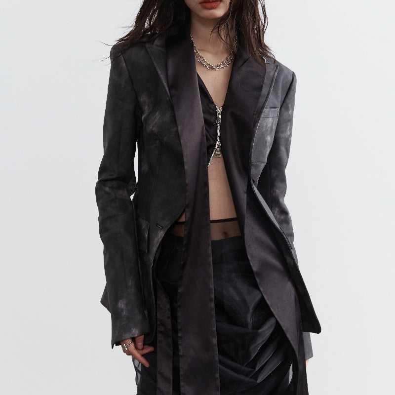 Dark Punk Smoked Ink Dyed PU Leather Fake Two Pieces - Dark Gray / M