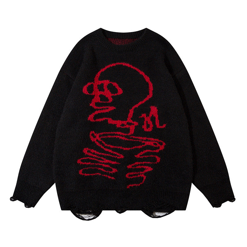 Dark Skull Ripped Sweater - Black / M