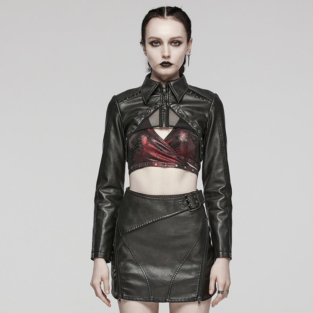 Women’s Dark Sweet Cool Short Leather Coat