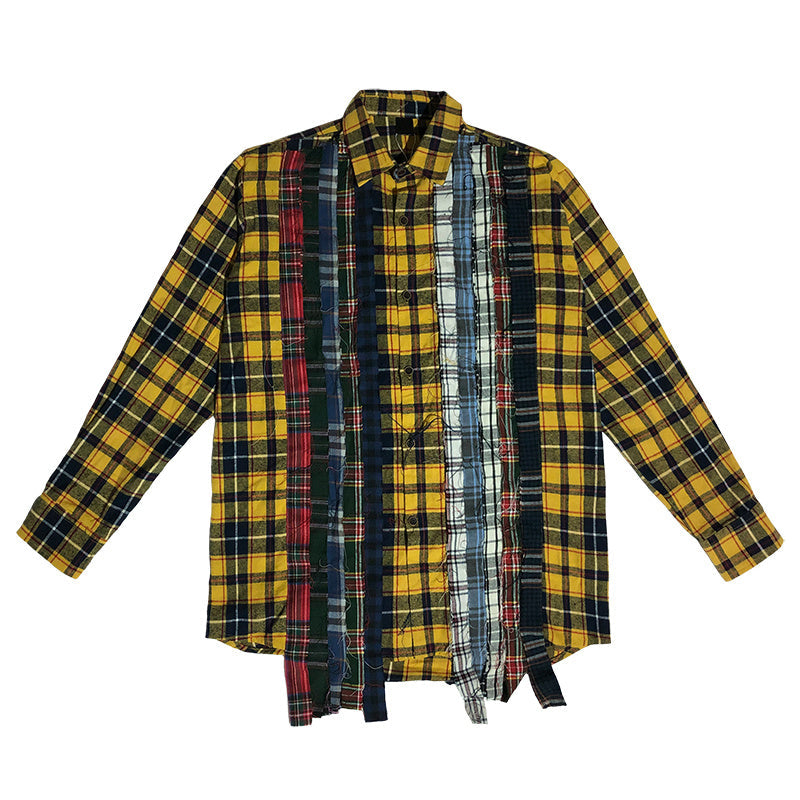 Stitching dark vintage destroys irregular shirts - Yellow / M