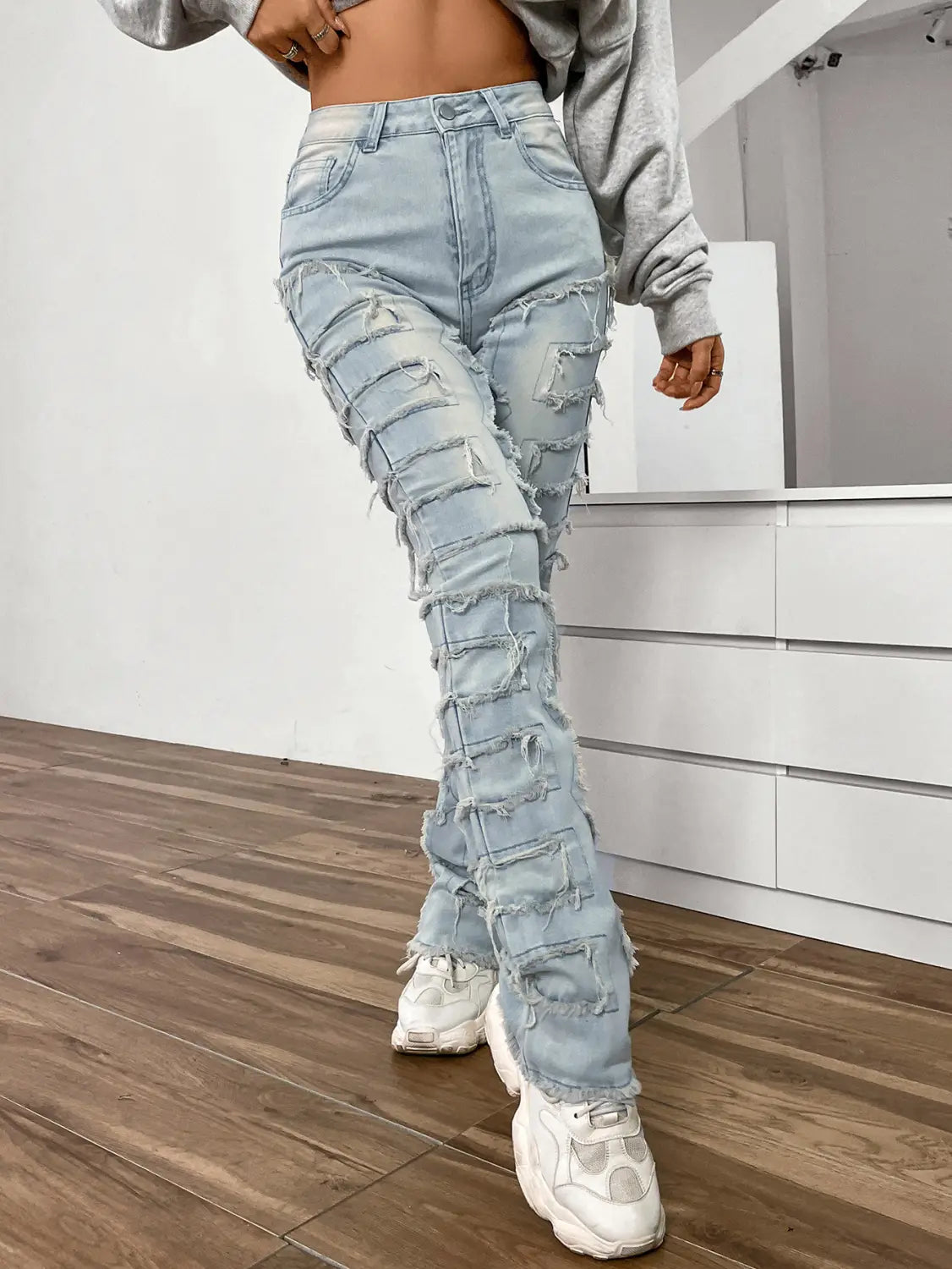 Women’s Embroidered Straight-leg Pants Fashion I Stretch Patchwork Jeans