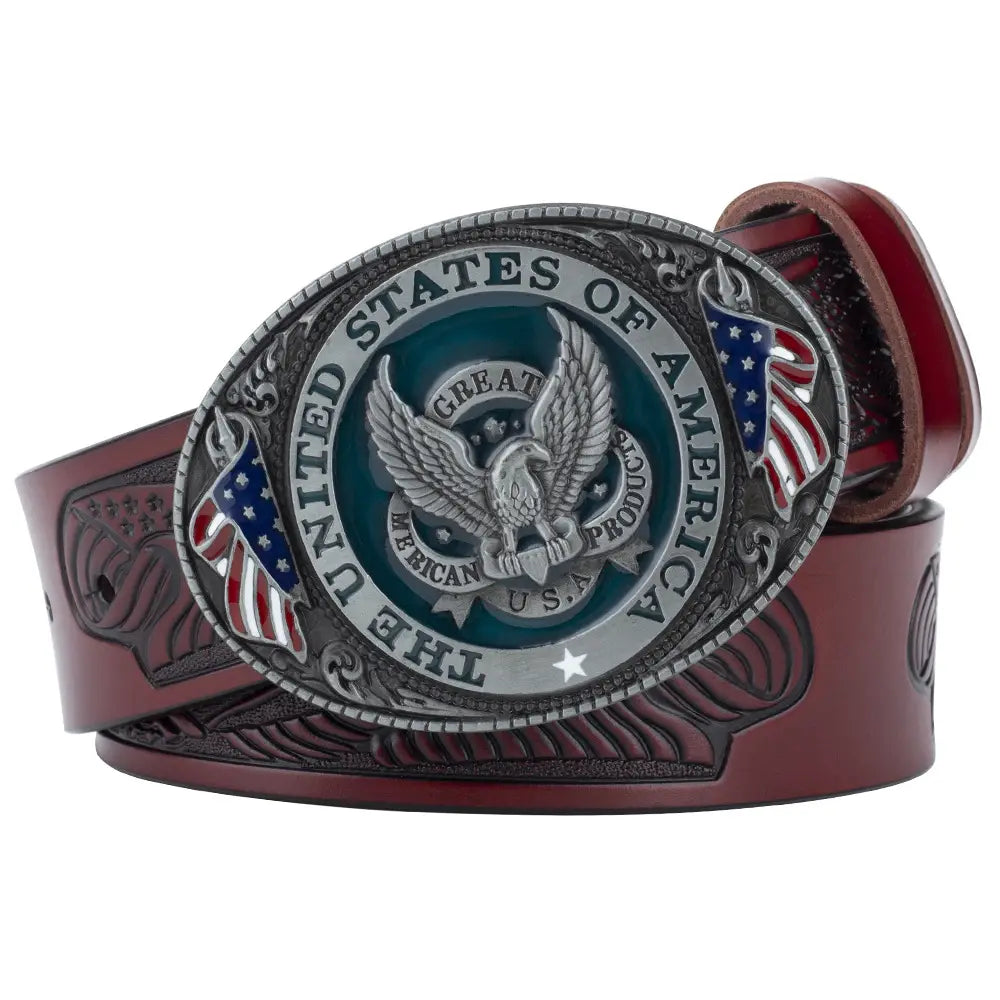 Eagle Buckle Genuine Leather Men’s Casual Belt Leisure Fashion Clothing Accessories