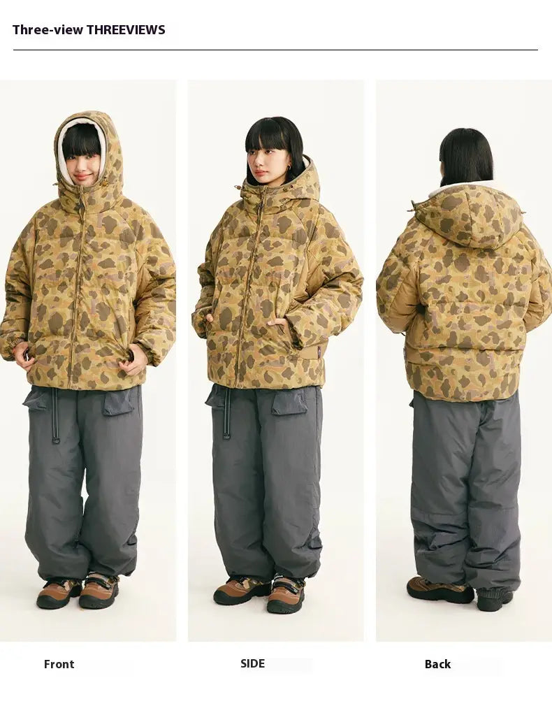 Winter Camouflage White Duck Down Three-proof Warm Coat For Women