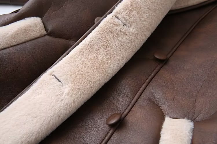 Fashion Cashmere Leather Fur Collar Composite Belt Coat