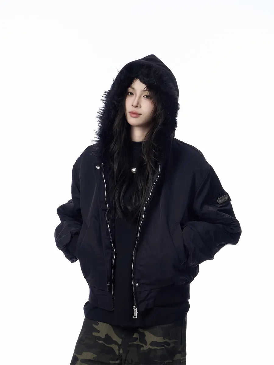 Solid Color Simple Fur Collar Jacket Women’s Retro Casual Thickening Short All-match Coat