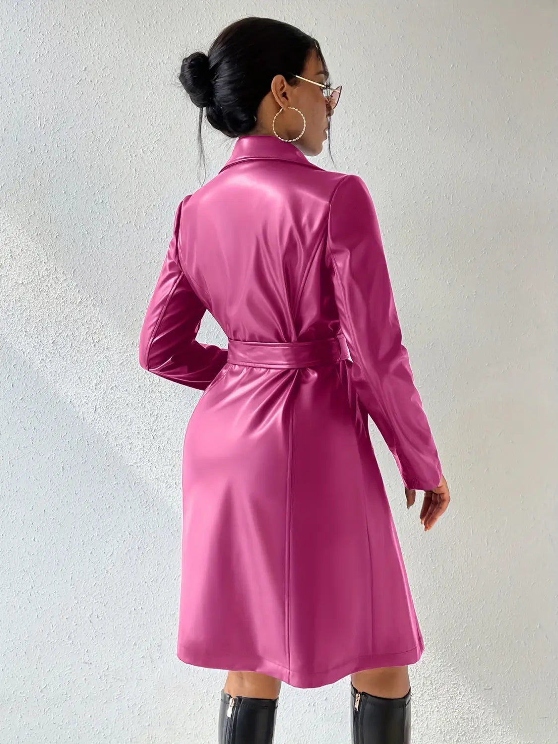 PU Long Sleeve Women’s Slim Fit Long Trench Coat