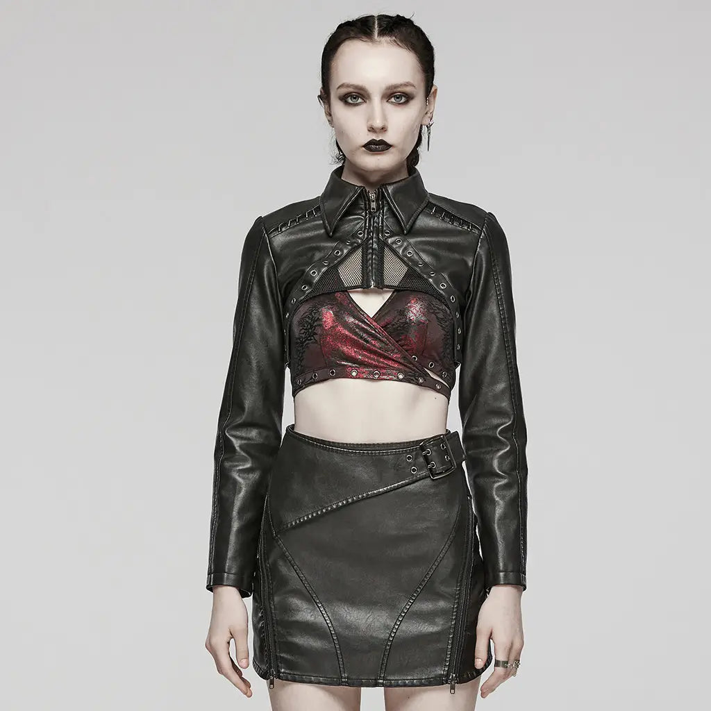 Women’s Dark Sweet Cool Short Leather Coat